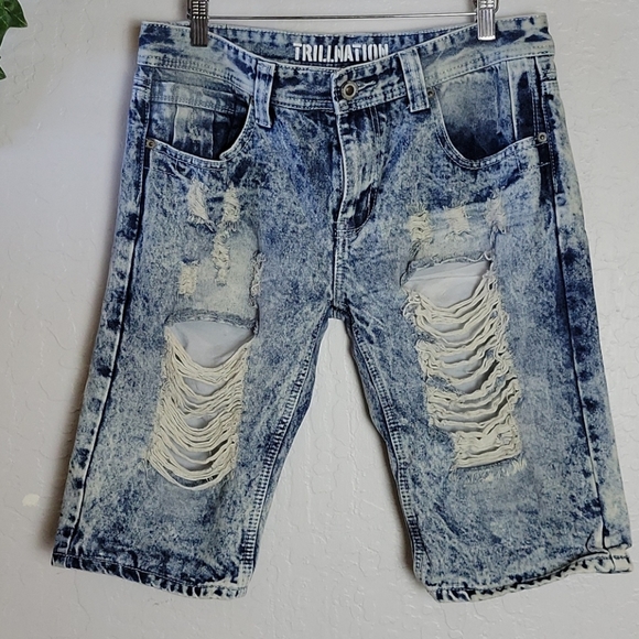TRILL NATION Distressed shredded Shorts 32 - Picture 1 of 10